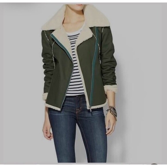 Rebecca Minkoff Jackets & Blazers - REBECCA MINKOFF Quinn Green Faux Shearling Moto Bomber Jacket NWOT